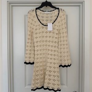 NWT Zimmermann Cream Crochet Dress with Black Trim